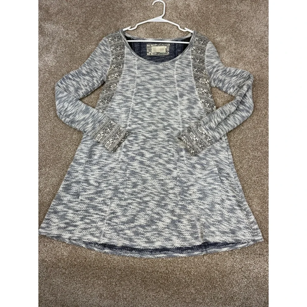 Saturday Sunday Anthropologie Blue Marled Knit Tunic Dress Long Sleeve Pockets S